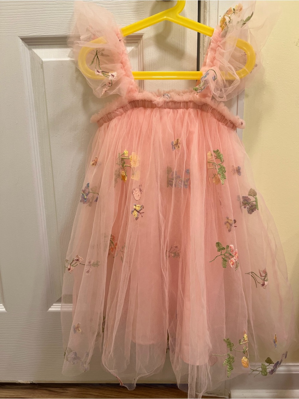 Le Chic Pink Floral Embroidered Tulle Fairy Dress